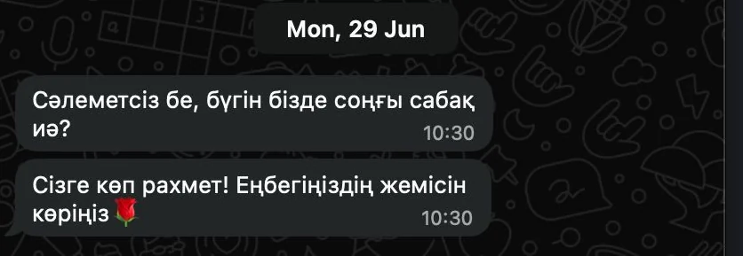 Сообщение мамы в WhatsApp на казахском: спасибо за ваш труд